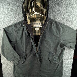 Barbour Rain Parka Heritage Brand Waxed Jacket Women Blue Hooded Size 6 US